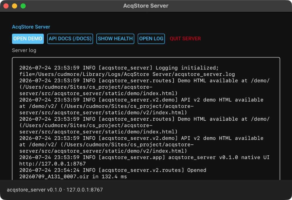AcqStore Server status window