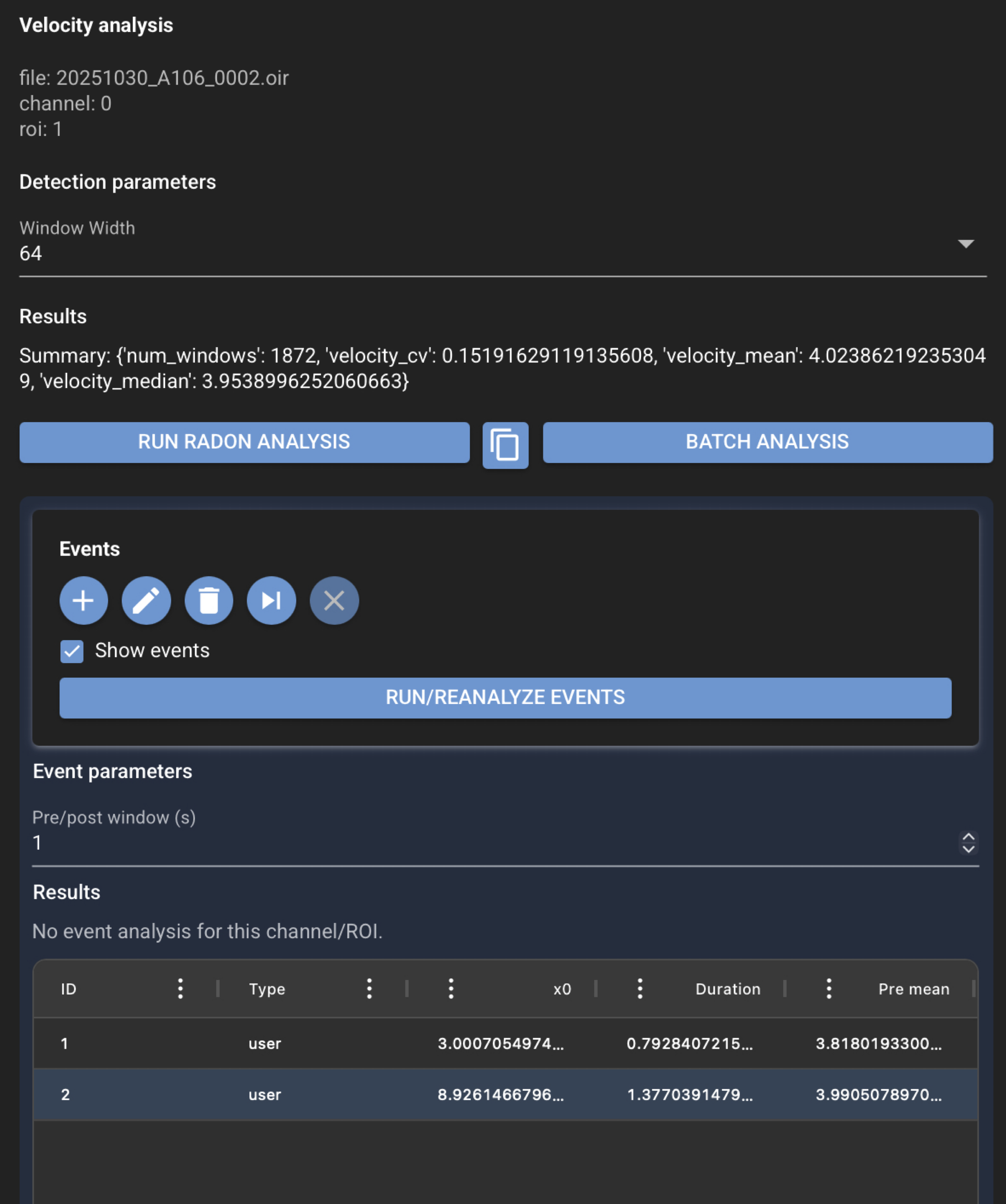 CloudScope velocity analysis panel