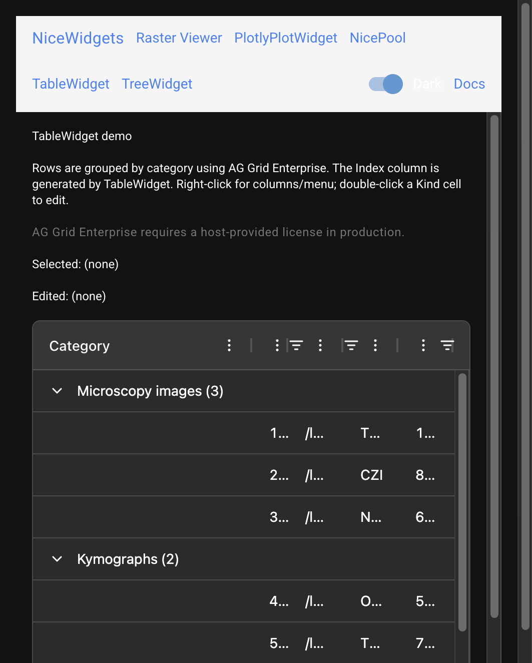 TableWidget demo